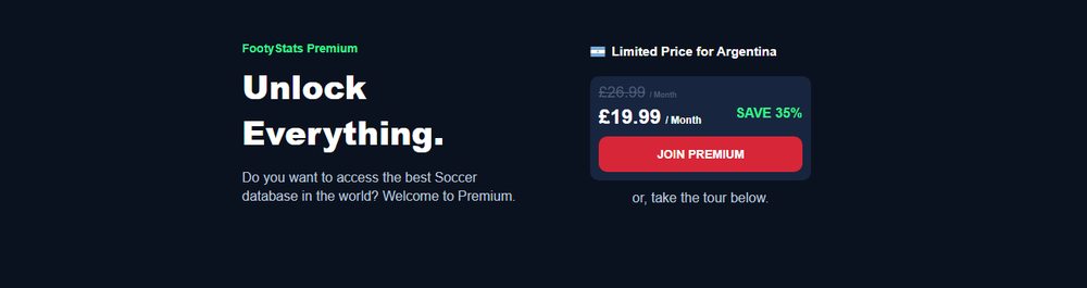 Precio de FootyStats Premium con el cartel Limited Price for Argentina