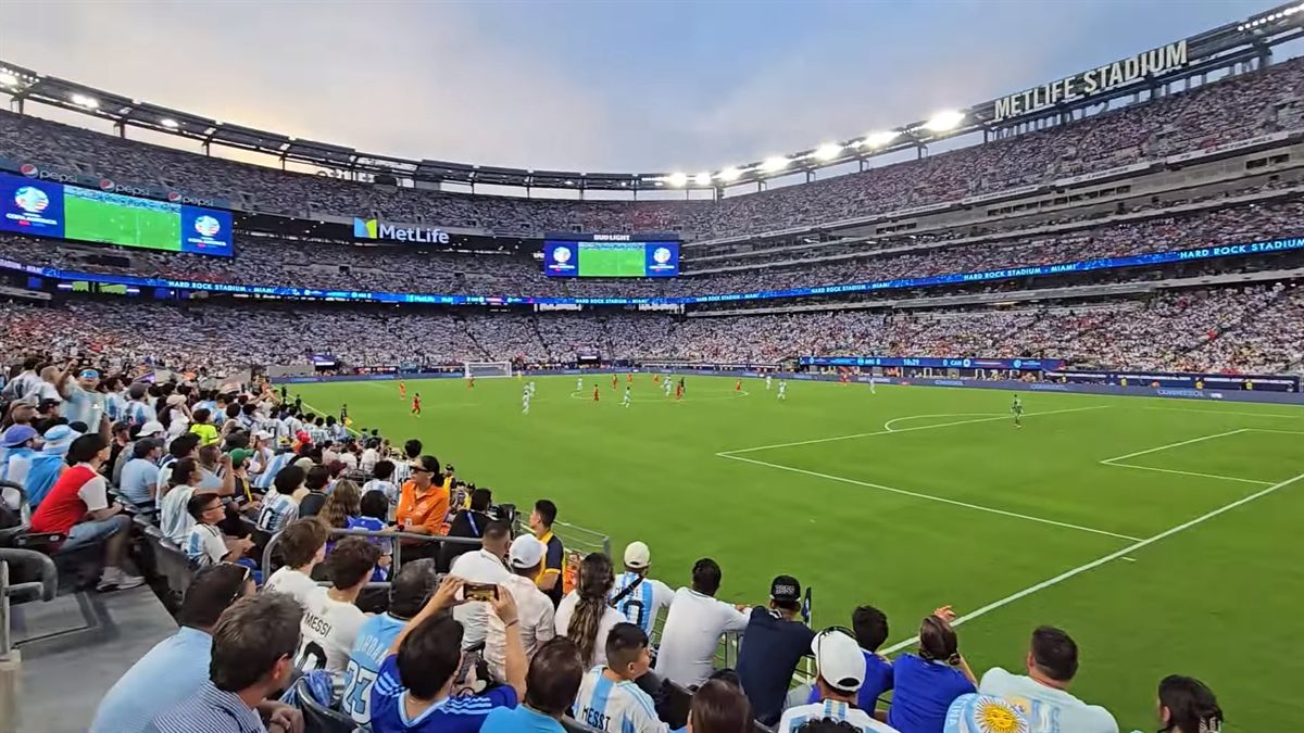 Packed stadium during a night match
